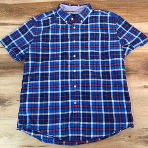 Tommy Hilfiger Shirt Mens XL Classic Fit Short Sleeve Plaid Button Down Blue Red